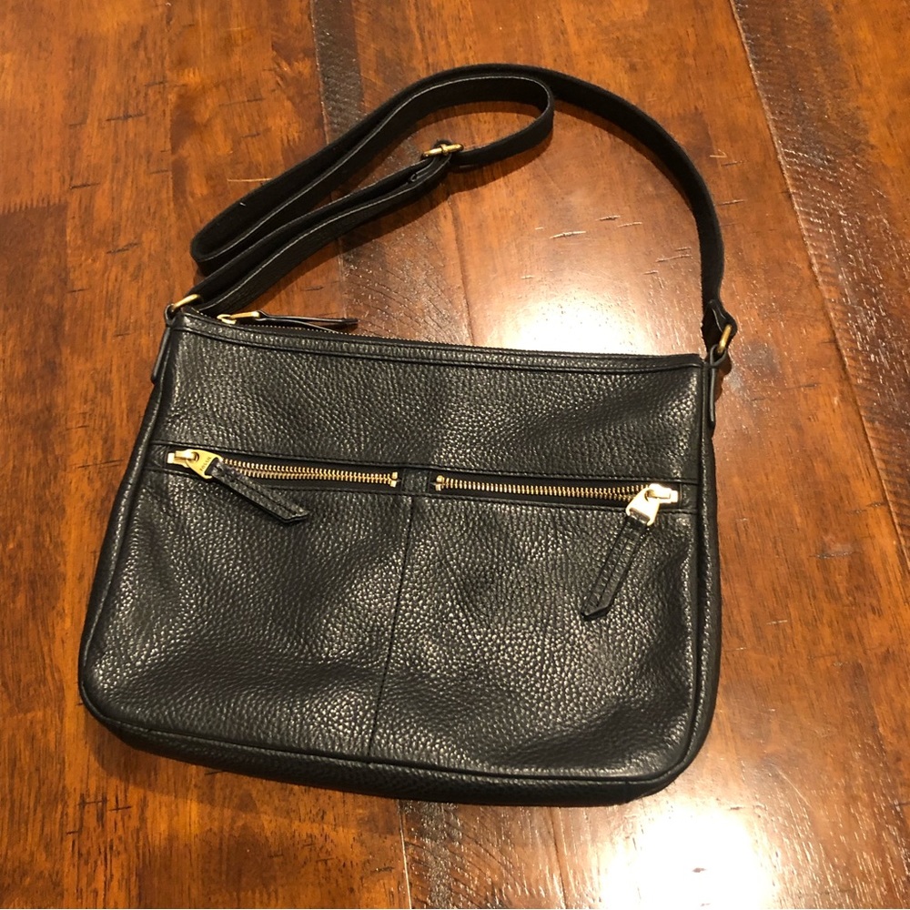 FOSSIL Elise Black Pebbled Leather Crossbody Messenger Shoulder Bag Purse